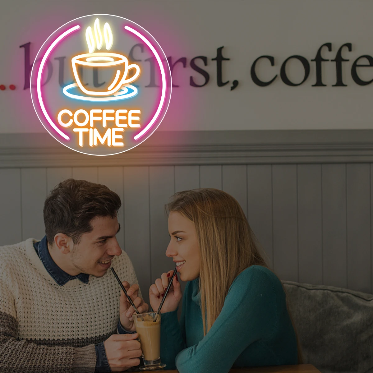 Неоновые огни coffee time для украшения комнаты в кафе на стене - Фотография_6