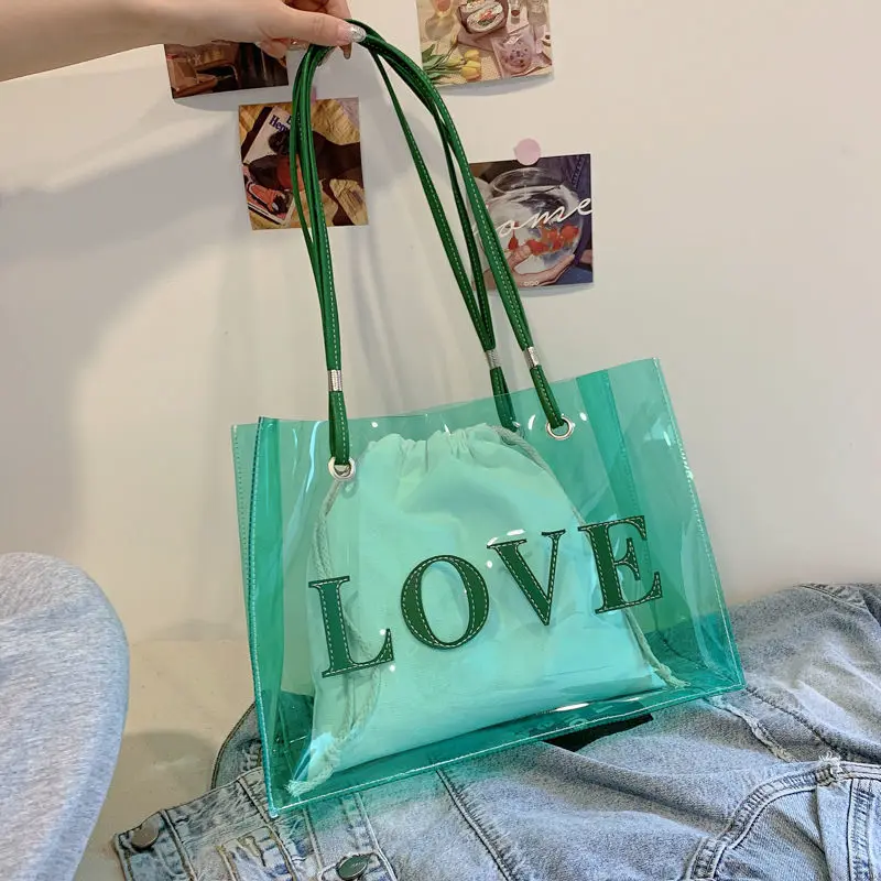 Новая модная прозрачная сумка на плечо с надписью love для женщин - Фотография_5