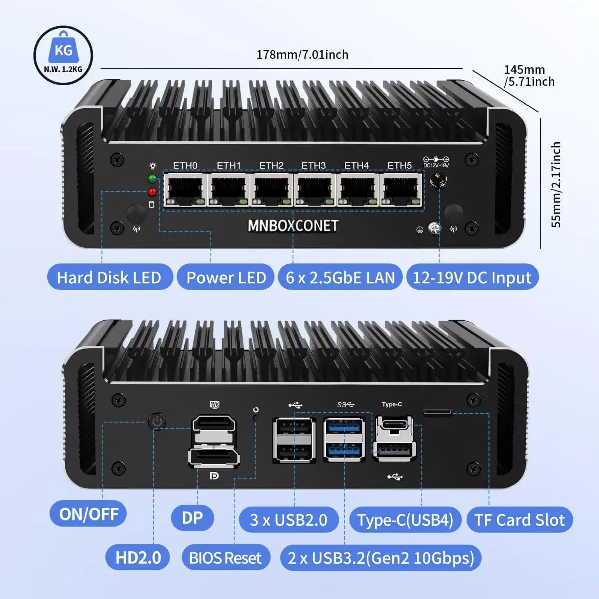 Mnboxconet мини-пк брандмауэр безвентиляторный core i3 1215u (до 4 - Фотография_5