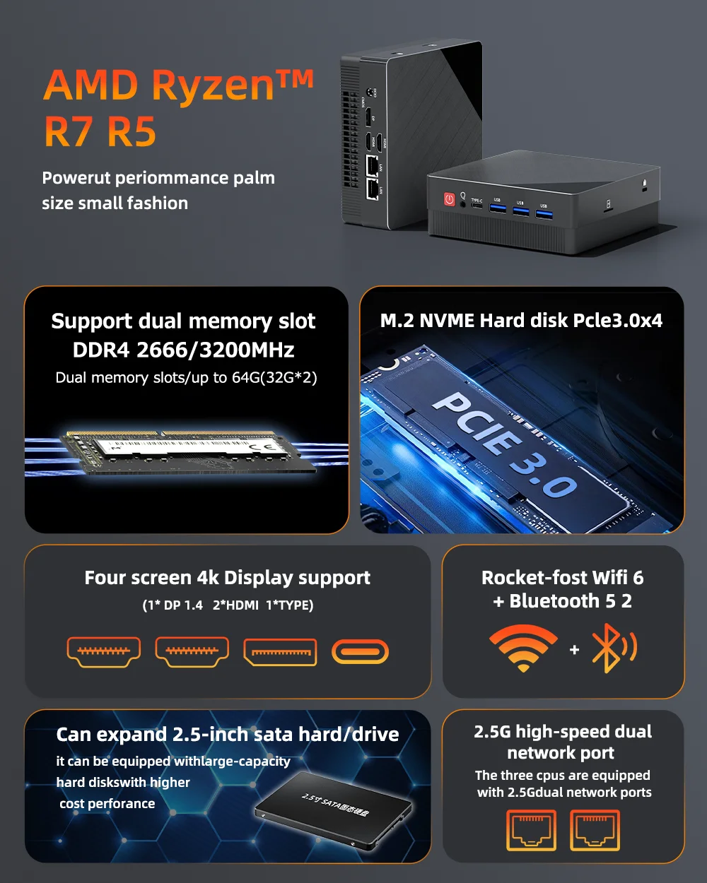 Мини-пк компьютер для игр amd ryzen7 - Фотография_2