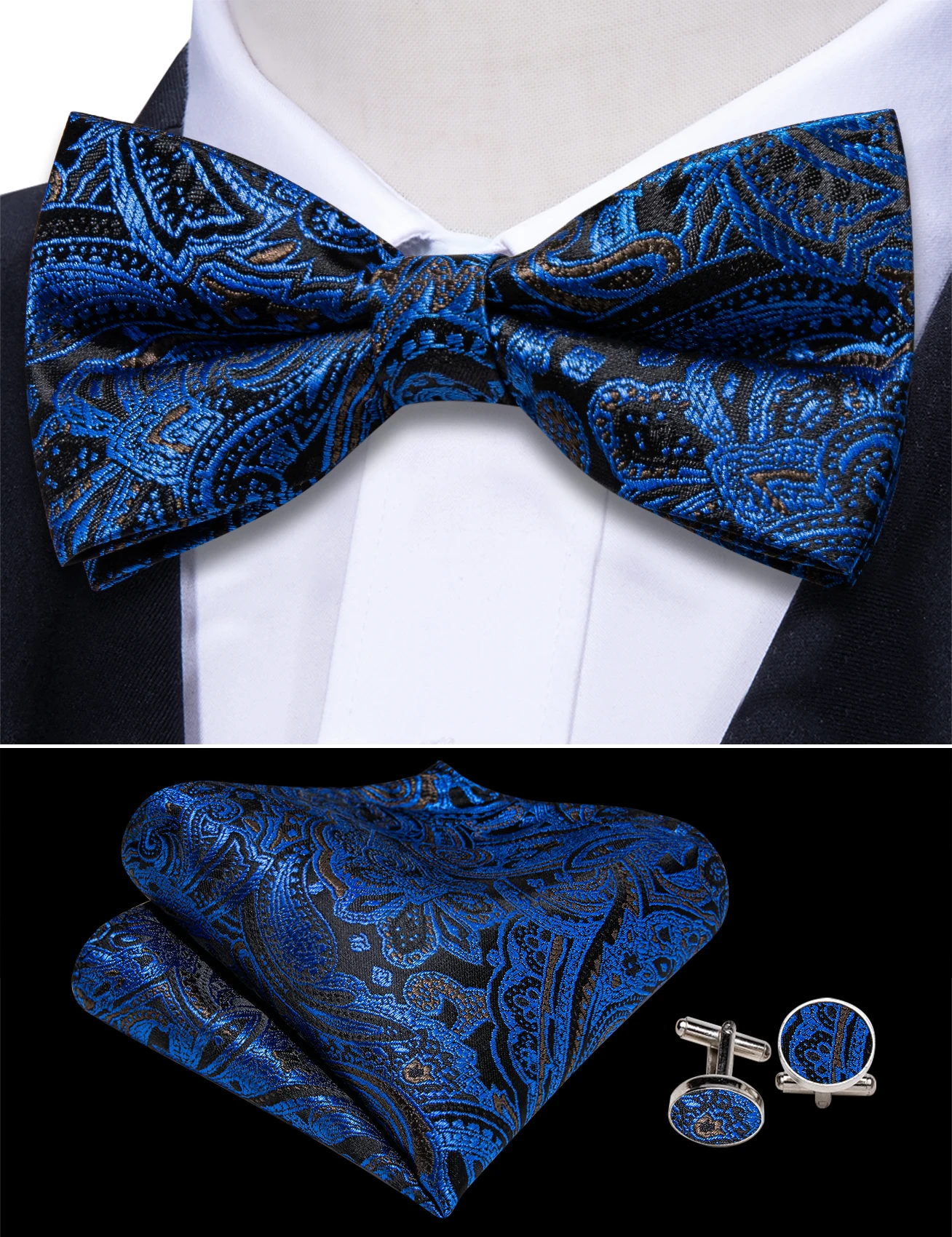 Темно-синий cummerbund мужские шелковые бриллиантовые запонки - Фотография_6