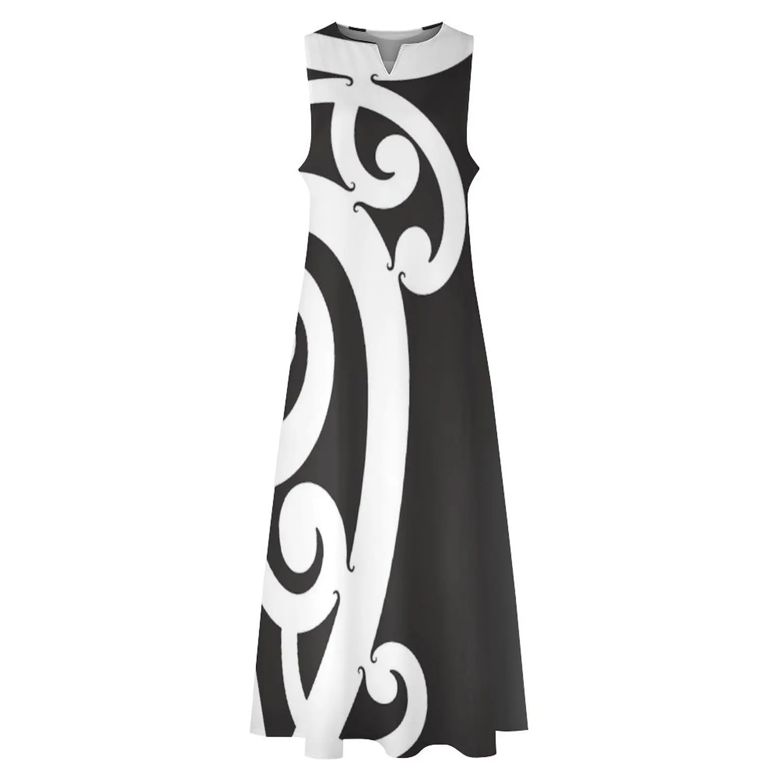 Черно-белое многослойное длинное платье māori koru design - Фотография_3