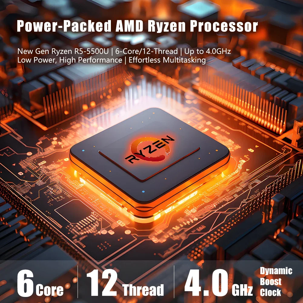 Мини-пк amd ryzen5 5500u ddr4 16 гб озу 512 гб пзу nvme ssd wifi6e bt5 - Фотография_4