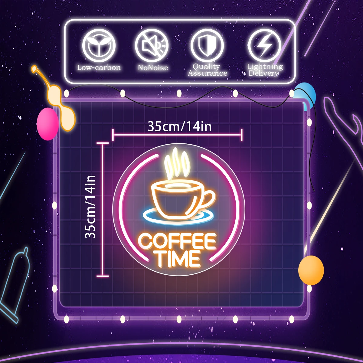 Неоновые огни coffee time для украшения комнаты в кафе на стене - Фотография_3