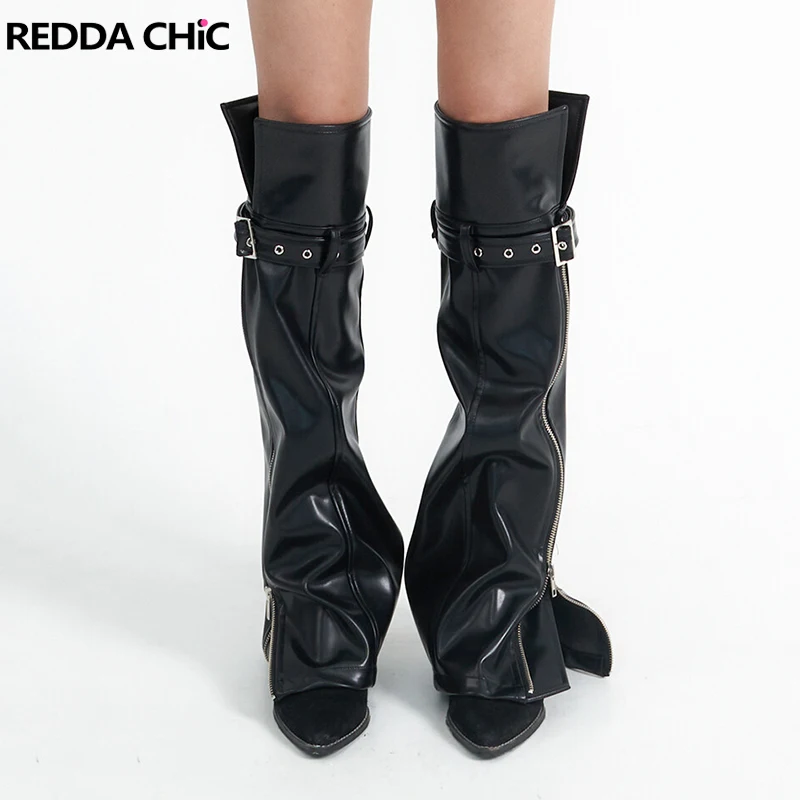 Reddachic кожаные гетры на молнии с разрезом