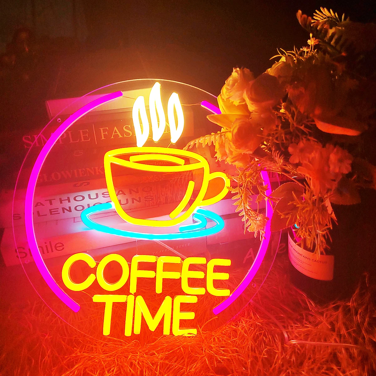 Неоновые огни coffee time для украшения комнаты в кафе на стене