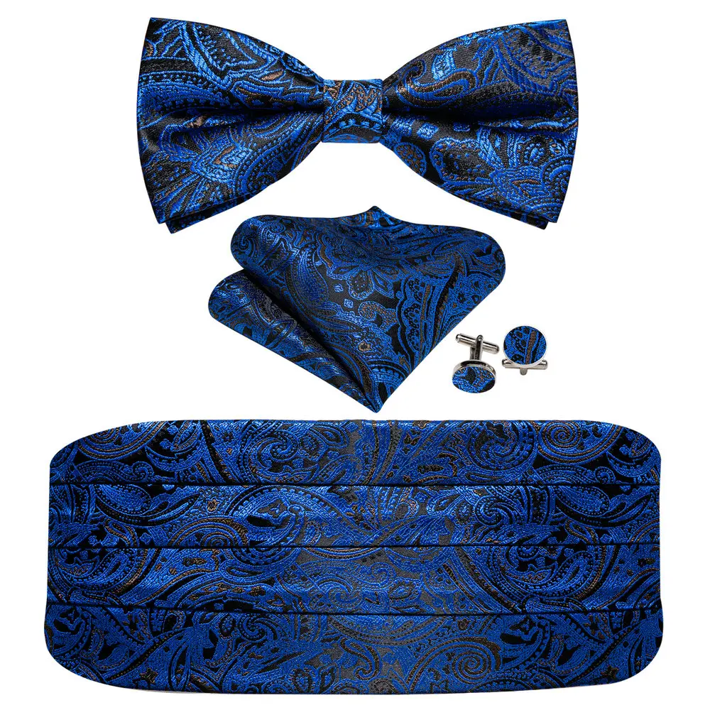 Темно-синий cummerbund мужские шелковые бриллиантовые запонки - Фотография_2
