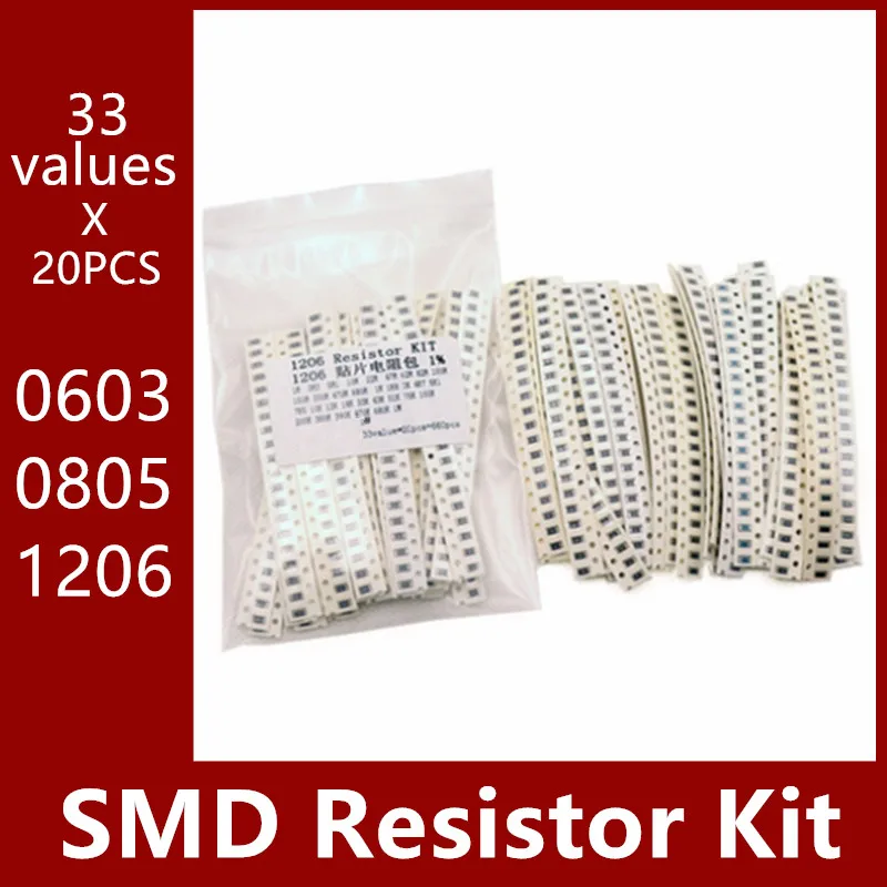 Комплект smd резисторов 0603 0805 1206 33 значения x 20 шт